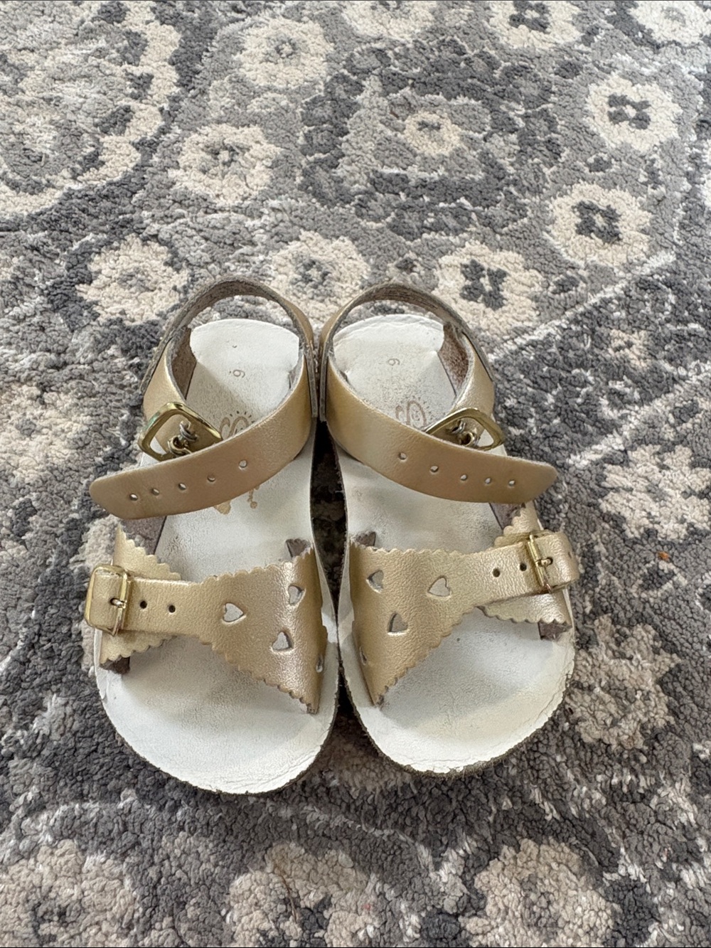 Girls Metallic Gold Heart Buckle Sandals